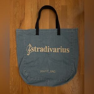 Stradivarius Denim Blue Tote with Black Handles